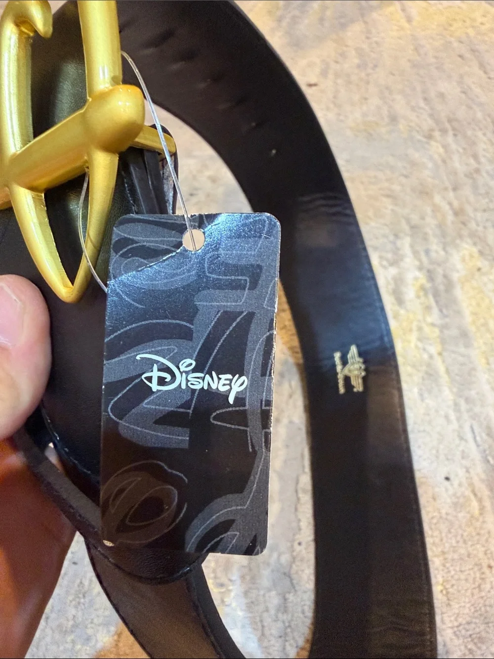 Womens Disney Belt, Signature D Logo Gold Cast Buckle Black, Vegan